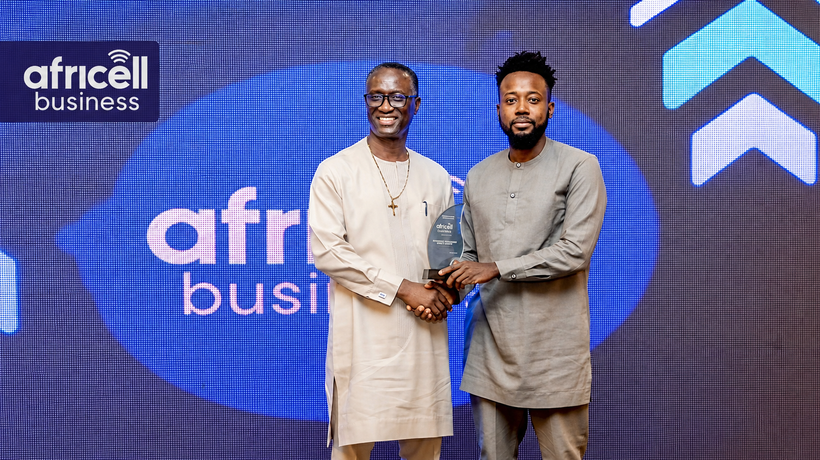 Datasling team receiving the Africell Business Awards presentation