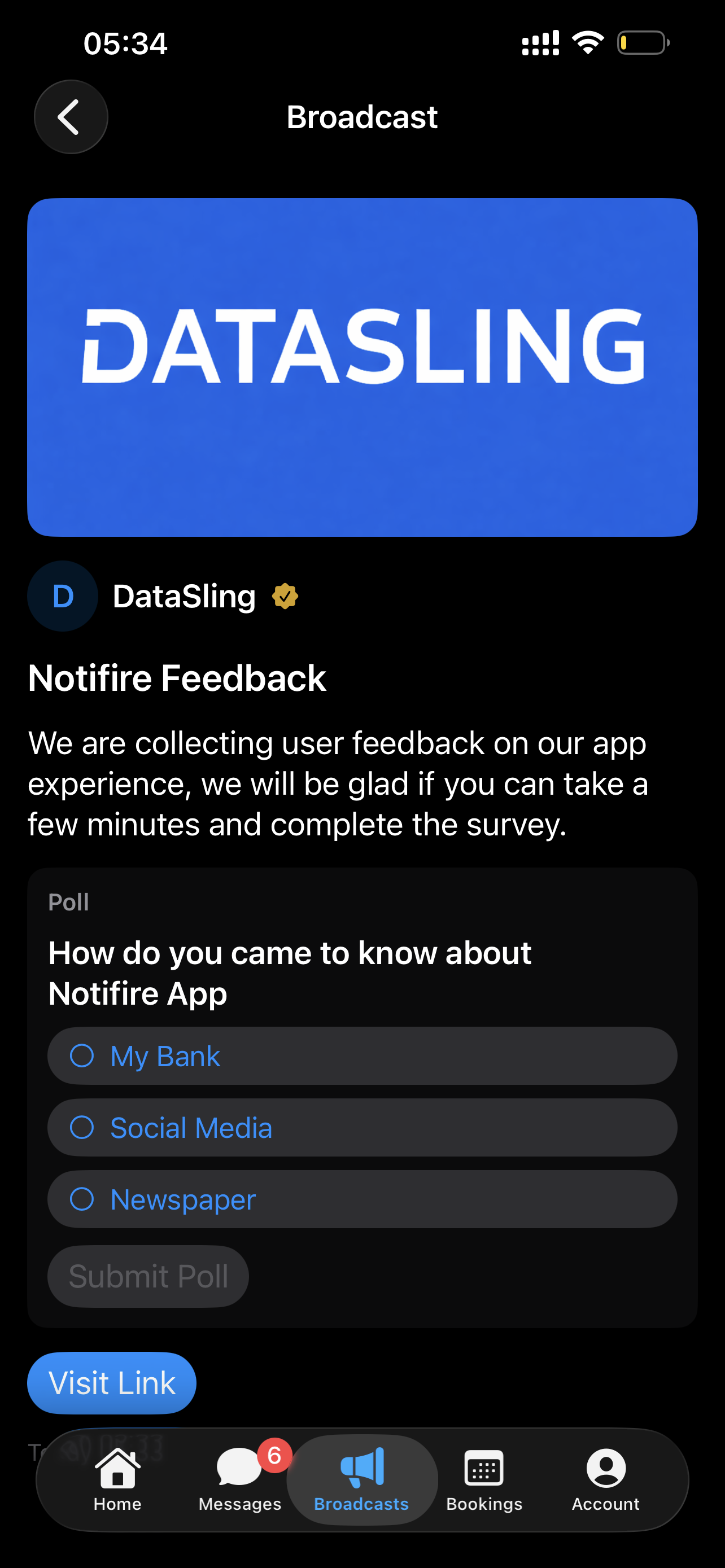 Notifire broadcast details screen