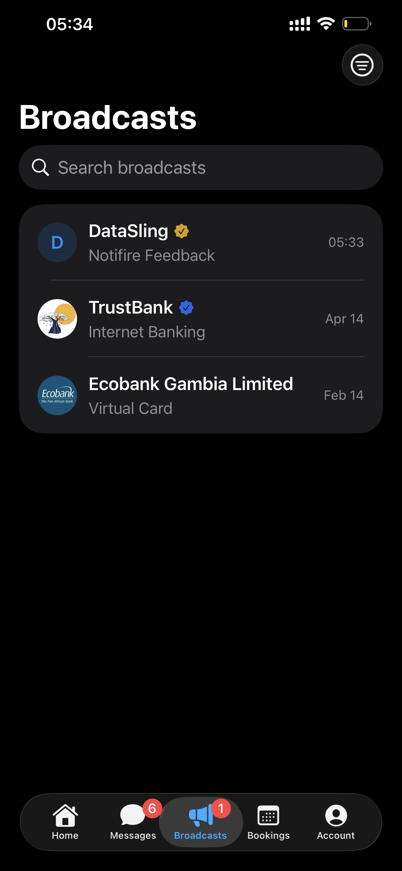 Notifire broadcasts screen