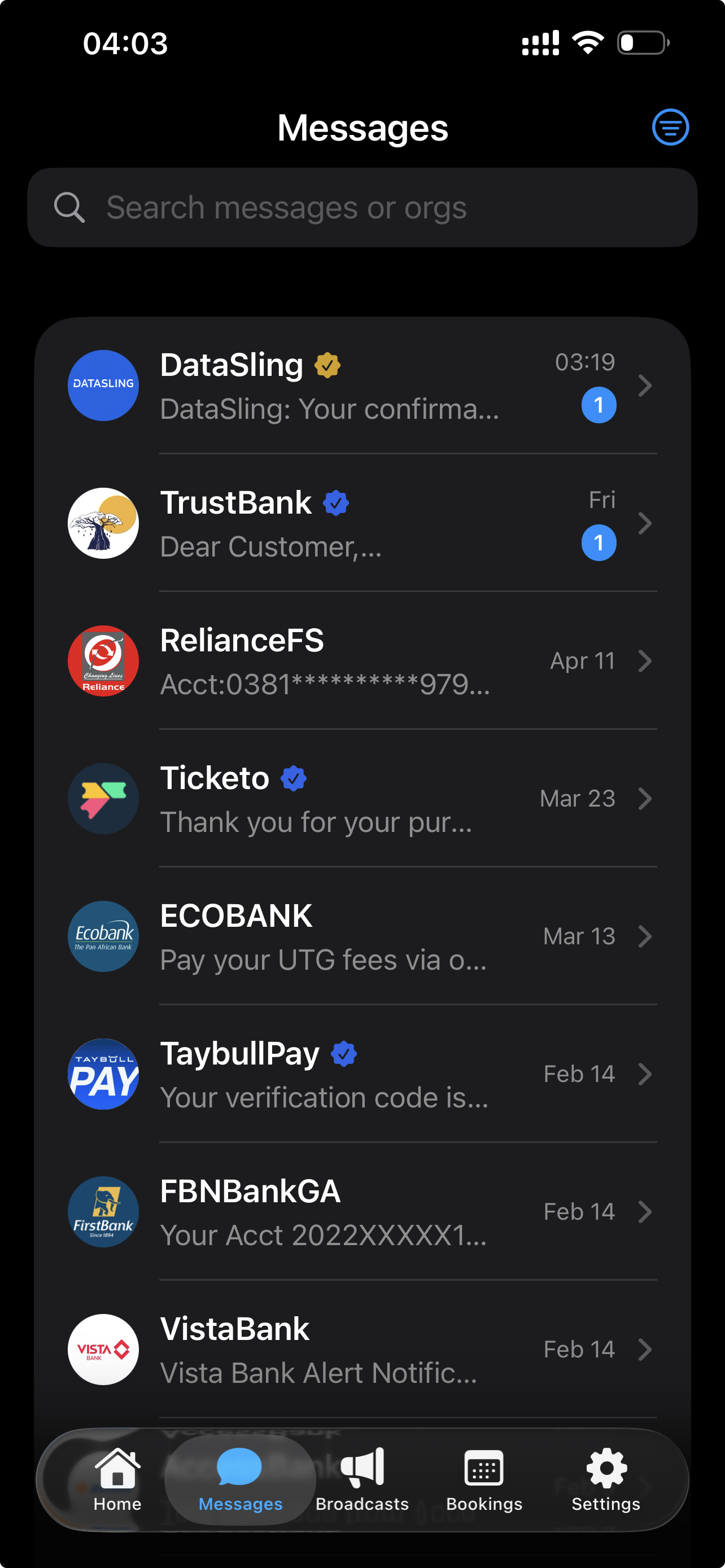 A2P SMS messaging view