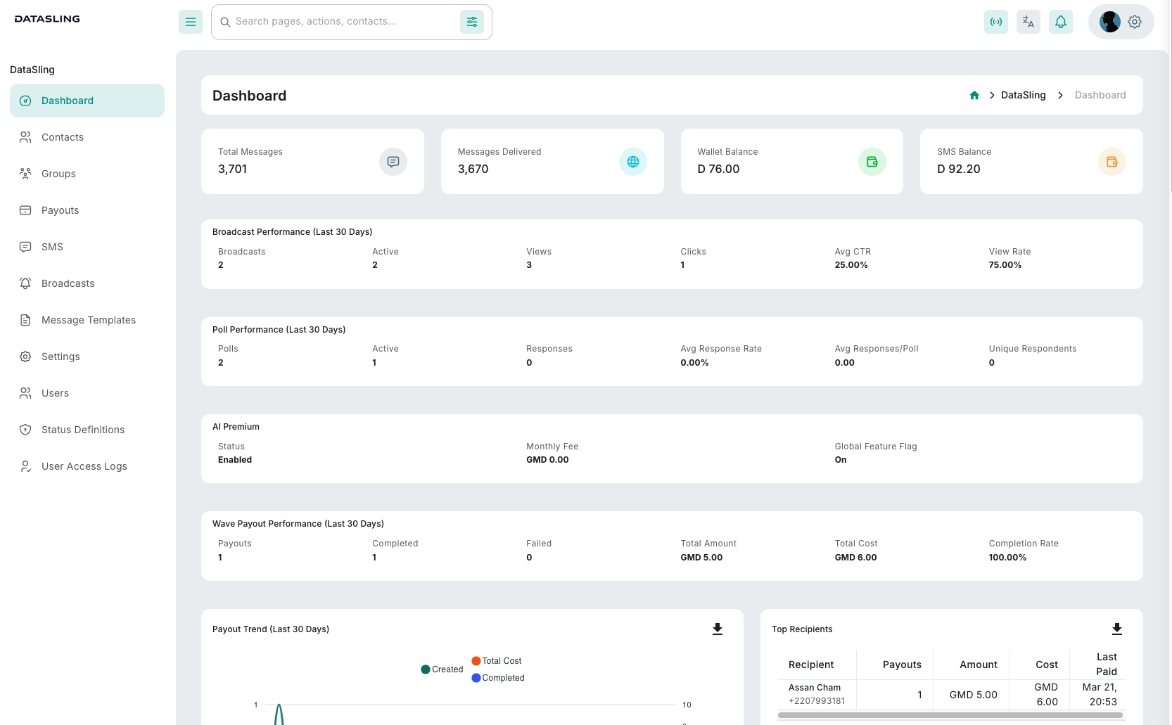 Datasling web dashboard preview